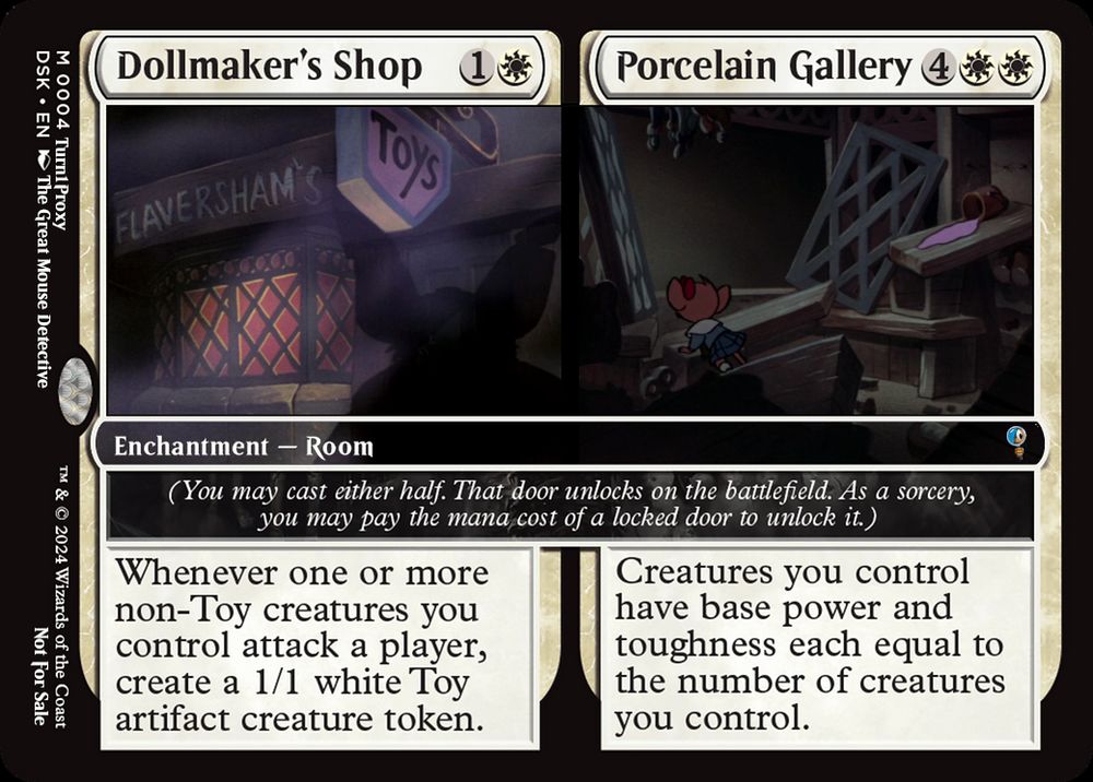 MtG proxy card: Dolmaker's Shop/Porcelain Gallery (Great Mouse Detective art) - horizontal for readability