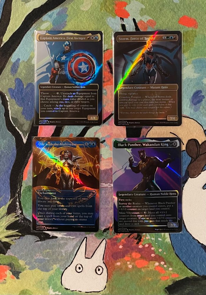 Marvel Rivals themed proxies: Captain America, Storm, Black Panther, and One with the Multiverse (Doctor Strange ultimate art)
