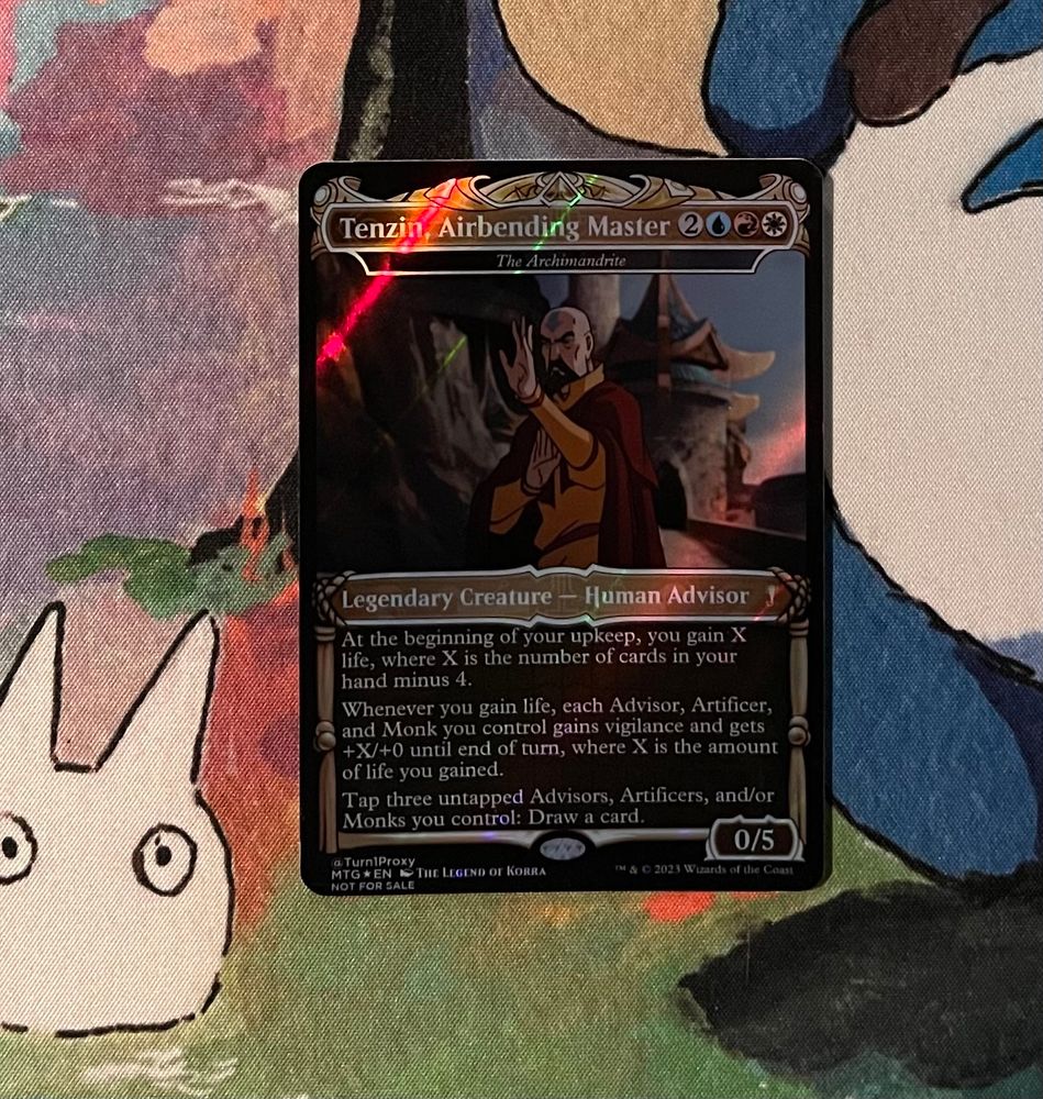MtG proxy card: The Archimandrite as Tenzin, Airbending Master. Screenshot from Legend of Korra with Samurai frame. 