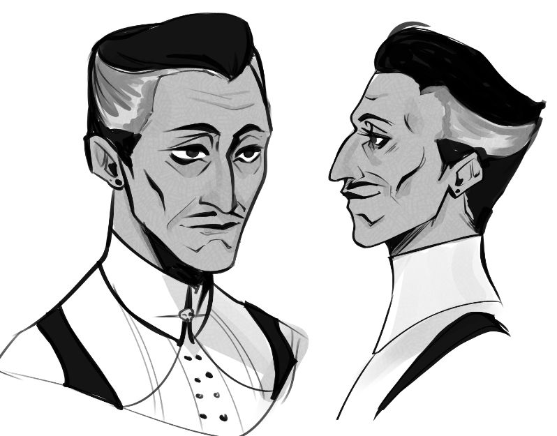 [left] 3/4 b&w bust of emmrich volkarin [right] side profile bust of emmrich volkarin