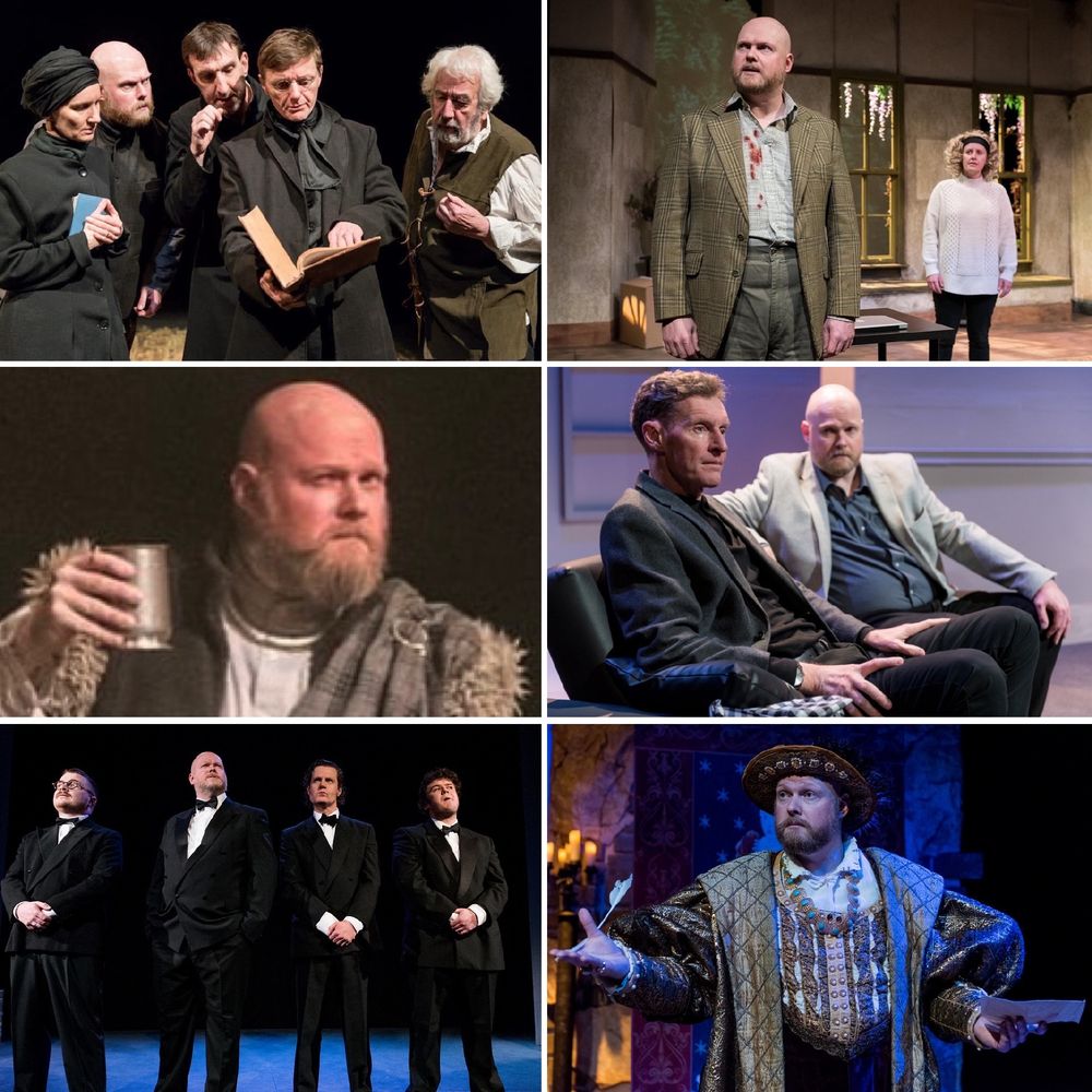 A collage of past theatre roles I’ve played. Thomas Putnam in Arthur Miller’s The Crucible. Eli Longford in Lucy Kirkwood’s Hedda. Cunobeline in Tristan Bernay’s Boudica. Marc in Yasmina Reza’s Art. Unlucky Eric in John Godber’s Bouncers. Henry VIII in Howard Brenton’s Anne Boleyn. 