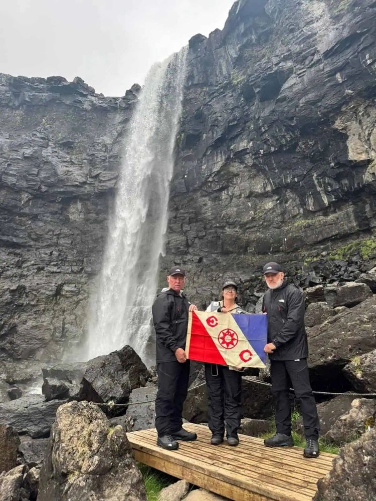 The team makes a brief stop at Fossá, the tallest waterfall in the Faroe Islands. Photo courtesy of Mission Spiritus.