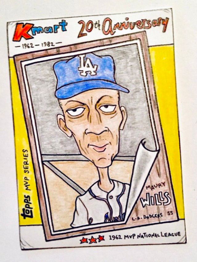 Colored-pencil card drawing of Maury Wills