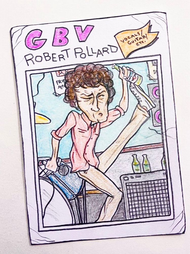 Colored-pencil card drawing of Robert Pollard