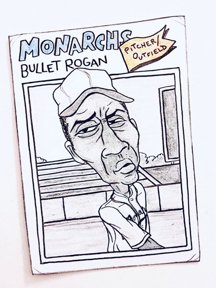 Colored-pencil card drawing of Bullet Rogan