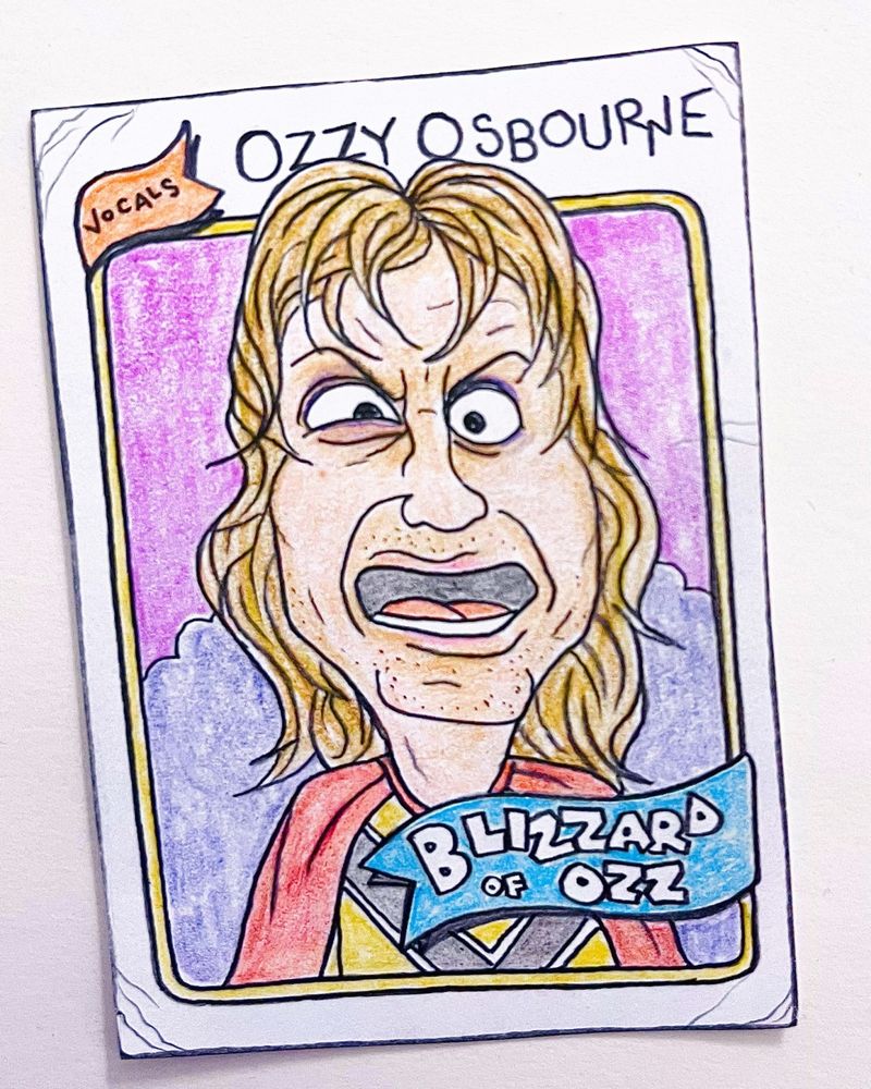 Colored-pencil card drawing of Ozzy circa 1980