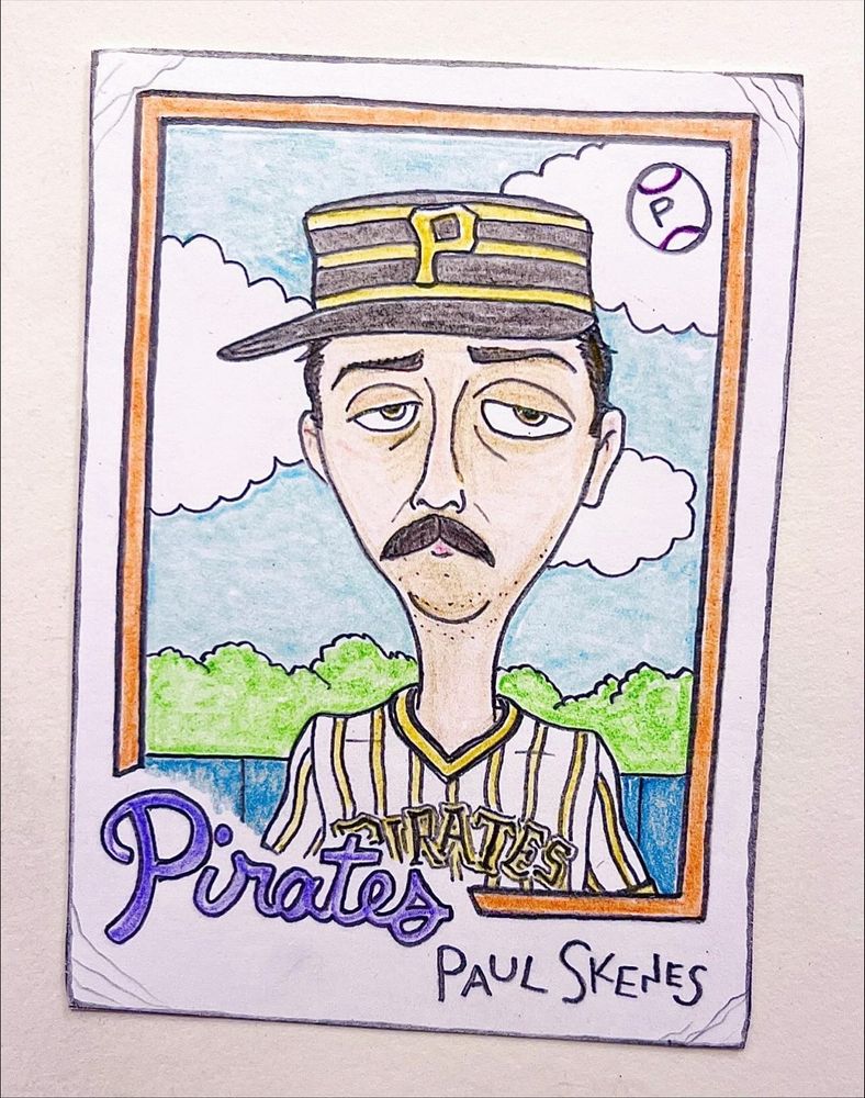 Colored-pencil card drawing of Paul Skenes