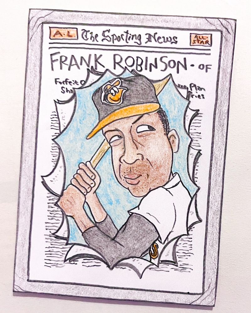 Colored-pencil card drawings of Frank Robinson
