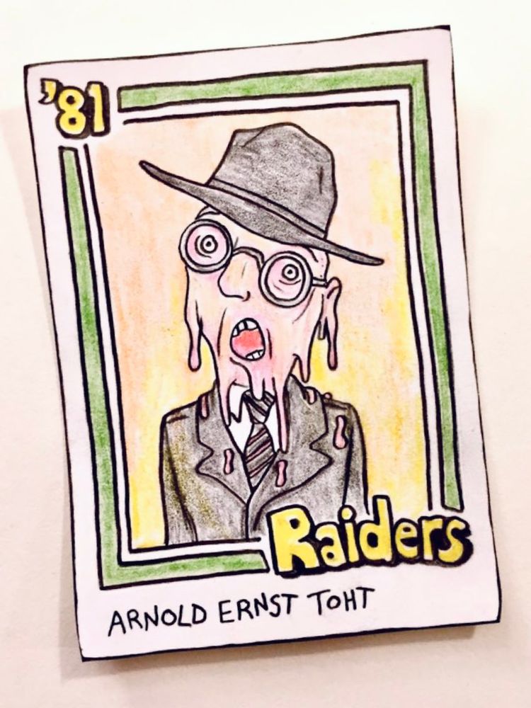 Colored-pencil card drawing of Arnold Ernst Toht melting