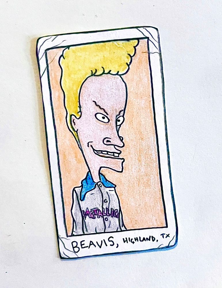 Colored-pencil card drawing of Beavis