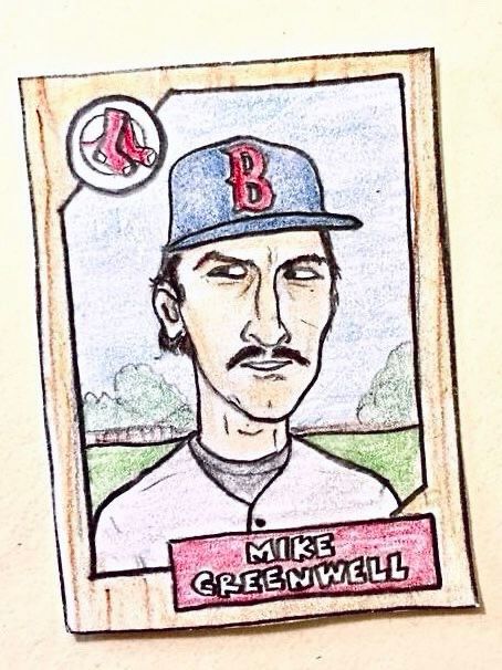 Colored-pencil card drawing of Mike Greenwell