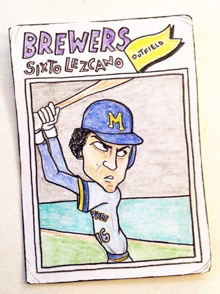 Colored-pencil card drawing of Sixto Lezcano