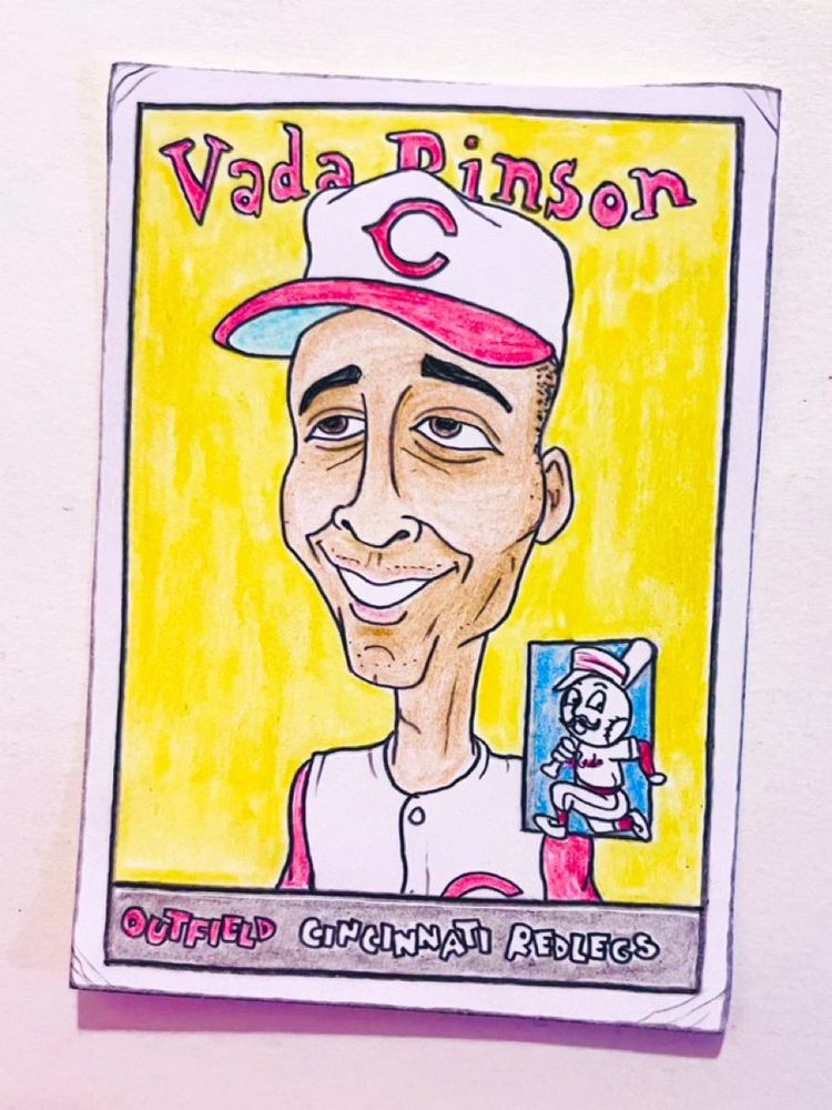 Colored-pencil card drawing of Vada Pinson