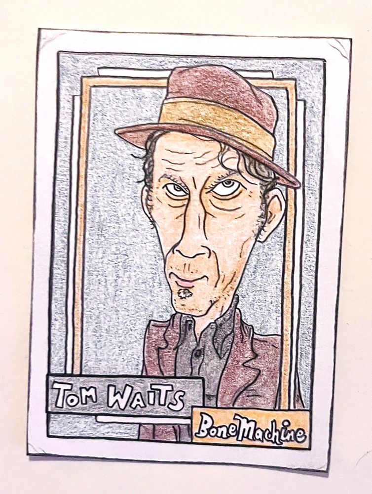 Colored-pencil card drawing of Tom Waits