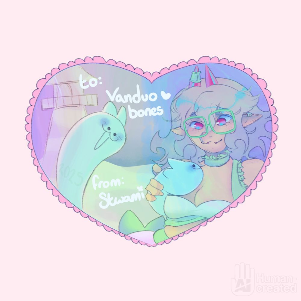 A valentines day type art piece of @vanduobones and their wardens! Waist up sketch style with a lighthouse in the background. Human made WM on the bottom right from @roninyorch.bsky.social!