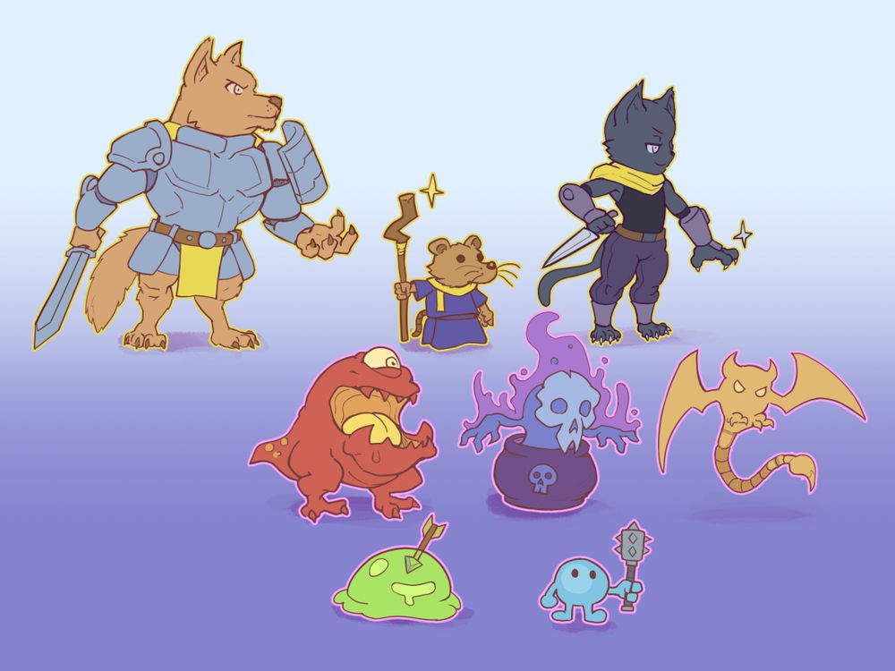 Myriad of small monsters in front of the animal heroes.