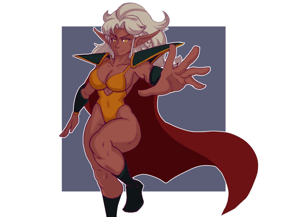 Dark elf posing, holding hand forward