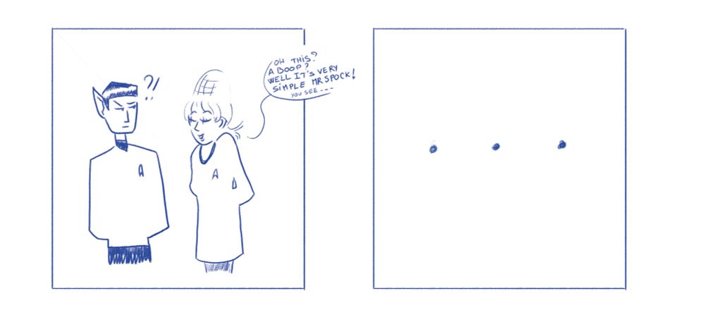 Digital comic. First panel interrogative Spock looking at Janice Rand telling him 'Oh this? A boop? We'll it's very simple Mr Spock! You see...'. second panel '...'