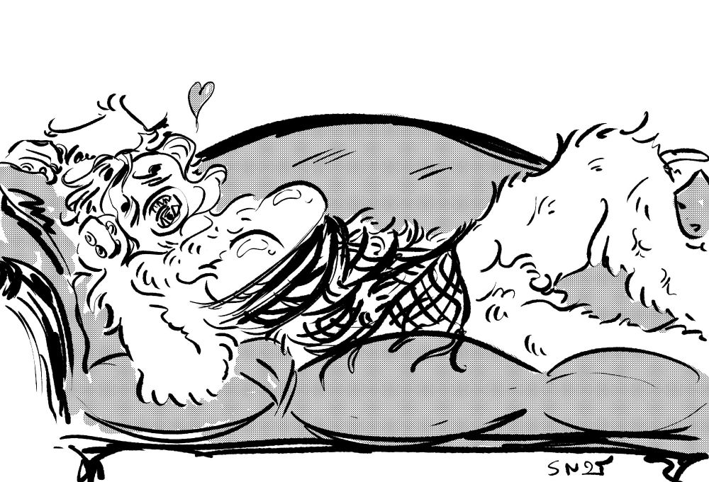 Sketch on a white background of a salt vampire with huge breasts in a draw me like one of your french girls pose
