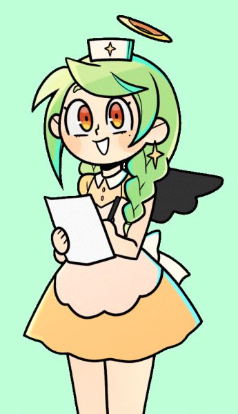 Parfait / my Sona in a maid-ish nurse outfit.