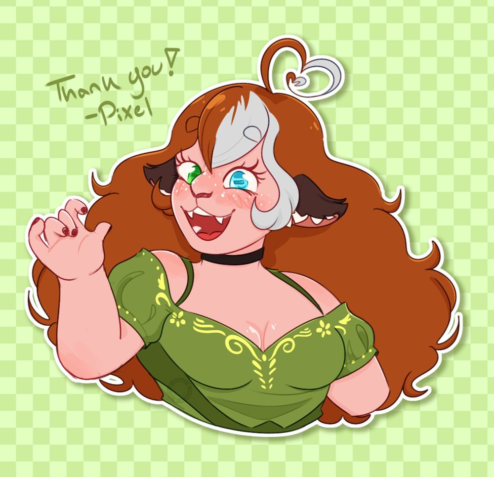 A colored sketch of BirdMadre for supporting a Tiltify campaign, a satyr character shown from the bust up.