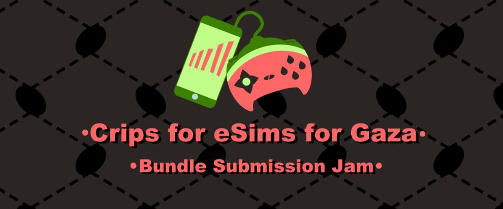Screenshot of the banner for the Crips for eSims for Gaza bundle submission page on Itchio.