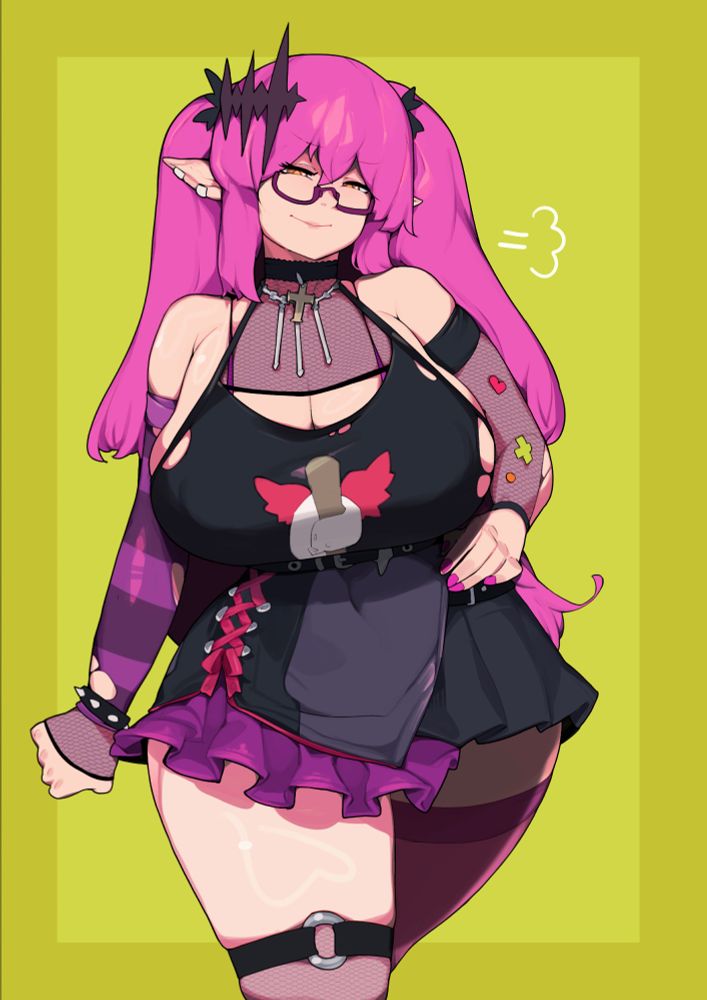 A vampire with purple twintails and a gothy outfit. 