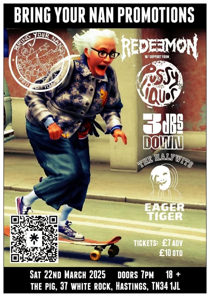 Gig poster of Redeemon and other bands playing The Pig in Hastings on Sat 22nd March