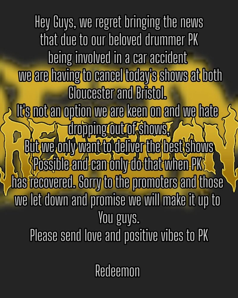 We've had to pull out of today's gigs :(