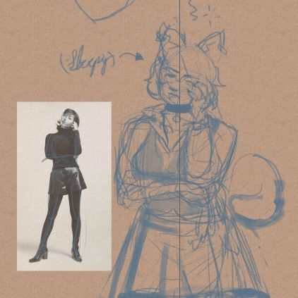 dog furry girl with a curly tail and pointy ears and a choker
