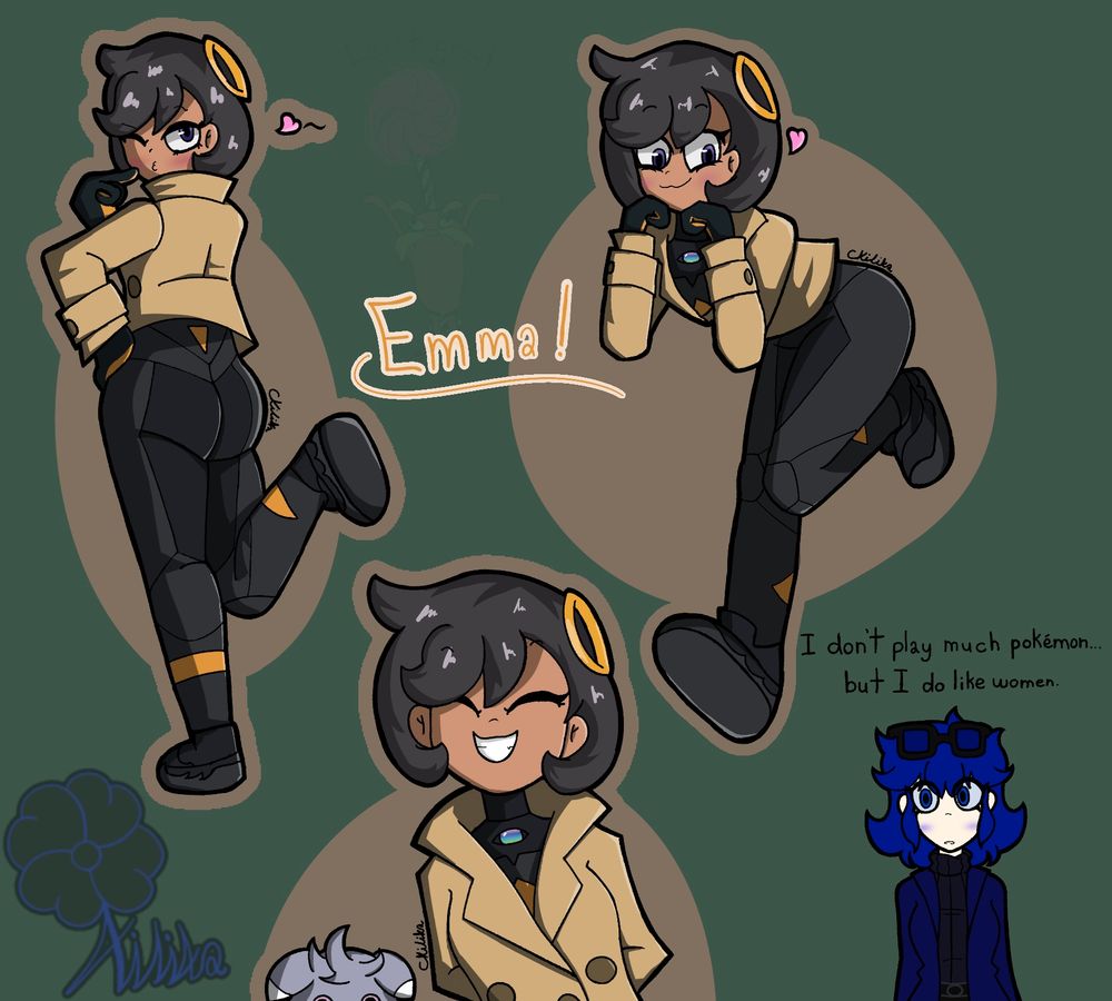 I don't even have the game

3 drawings of Emma from Pokemon Legends ZA and my Sona in the corner