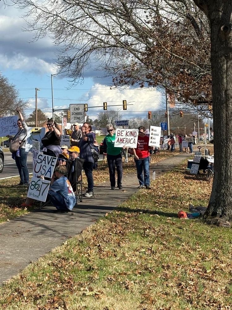 Scenes from the sidewalk in front of the library in Oak ridge TN, where about 45 Patriots joined to exercise their first amendment rights. Visible, readable signs from this photo include, "Save USA 8647", "Be kind America", and "Make America KIND Again"
