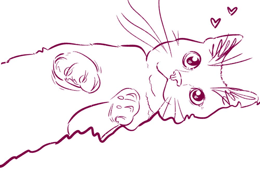 Little cat skecth laying on its side happy