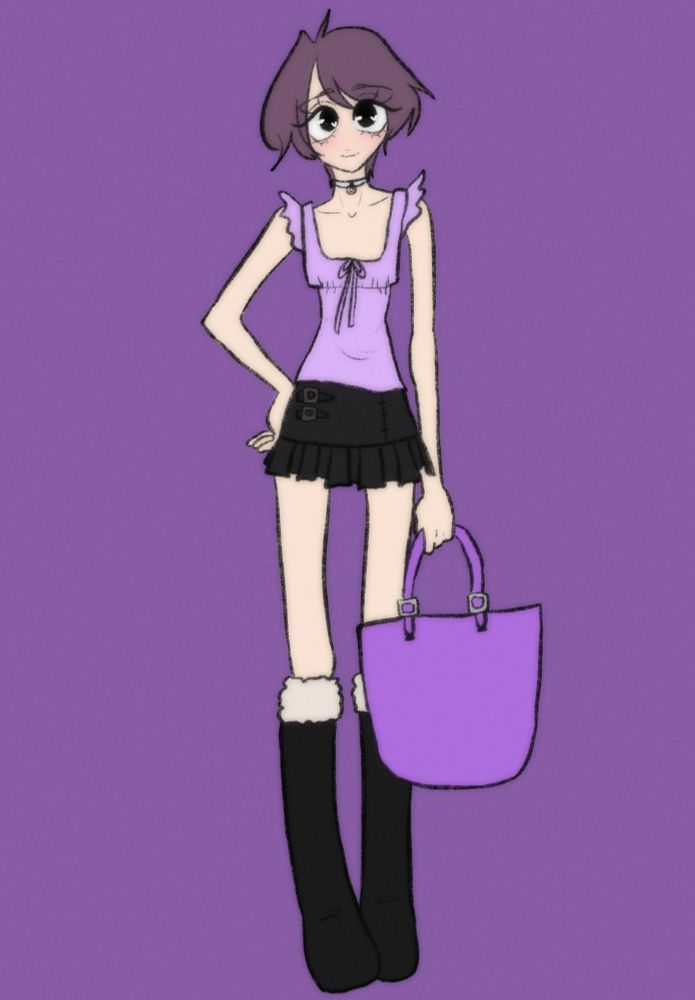 wren being cute stanking in  a fashionable outfit holding a big bag.