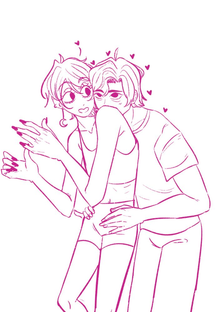 knee up sketch of my OCs wren and harper, they're lovers.