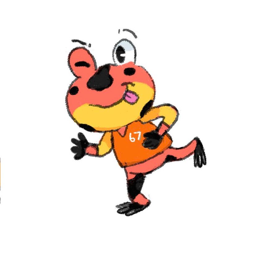 A digital illustration of Drift the Frog from Animal Crossing. He is running along with a determined look on his face!