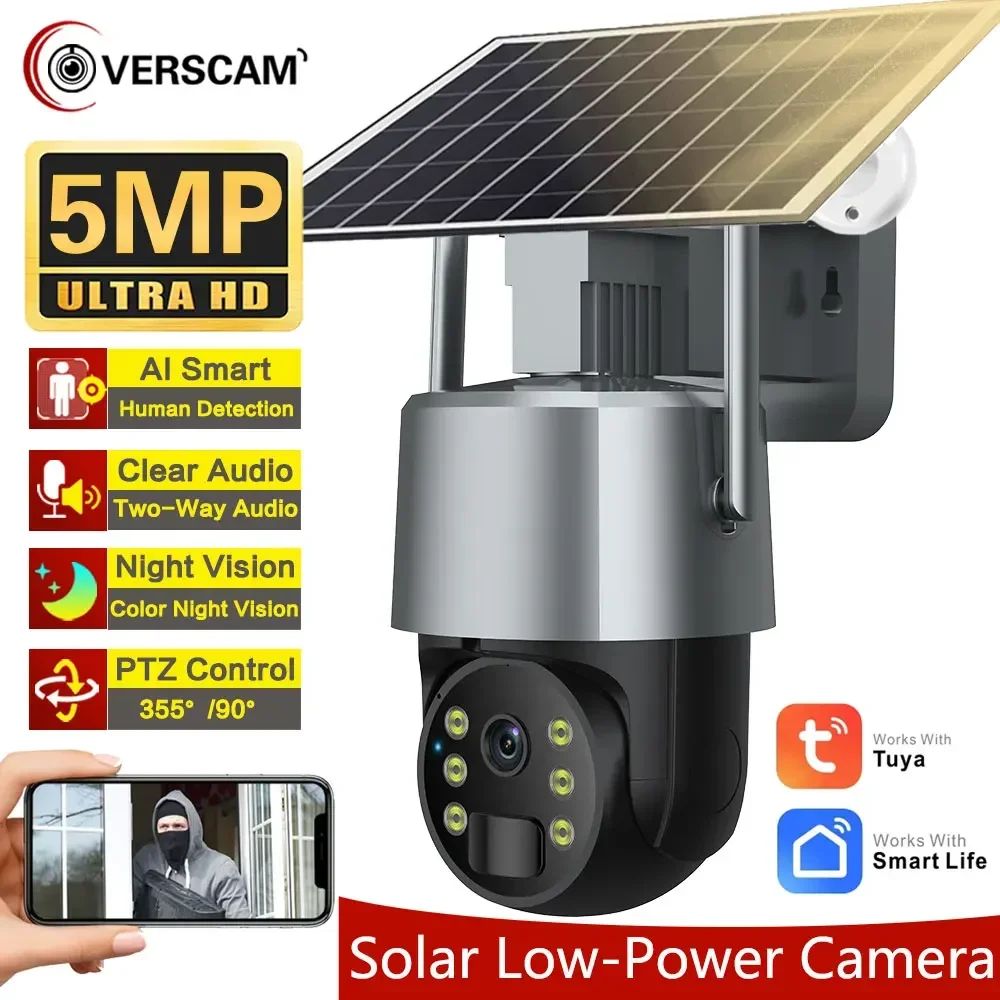 Tuya 5MP 5G/2.4G Solar Wifi PTZ Security Outdoor Color Night Vision Battery Powered Wireless CCTV Surveillance Camera Smart Life