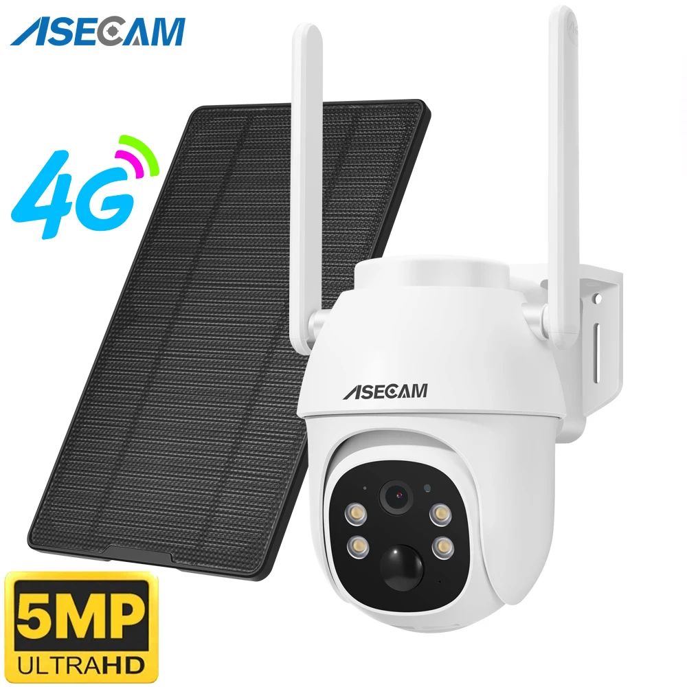 5MP Solar Camera 4G Sim Card PTZ Wireless Video Surveillance Outdoor PIR Human Detection Audio Wifi Battery CCTV Security Camera