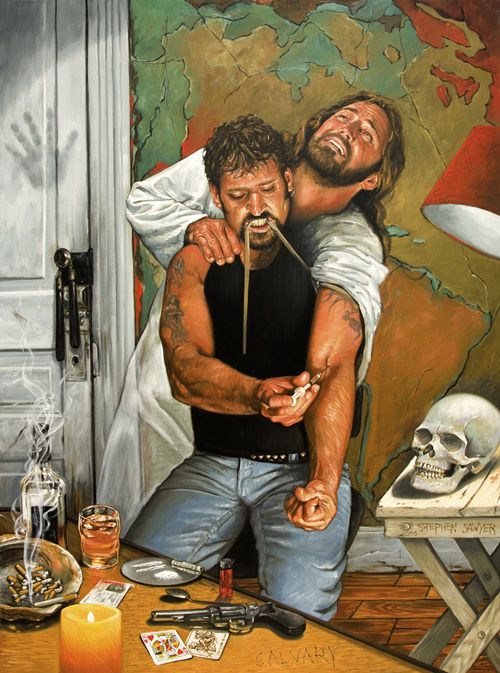 Jesus helping a guy shoot up heroin 
