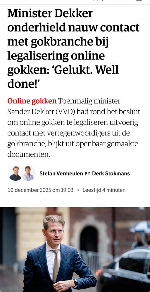 Minister Dekker onderhield nauw contact met gokbranche bij legalisering online gokken: ‘Gelukt. Well done!’
 
NRC