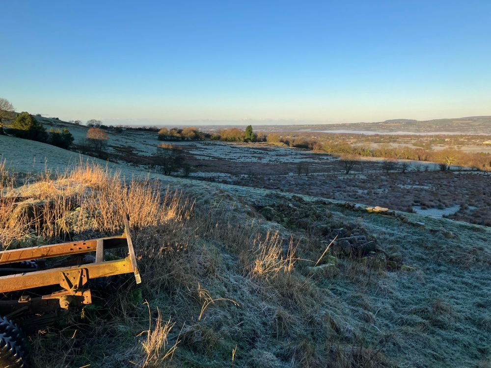 Valley view in full sunlight; cloudless dawn. 
