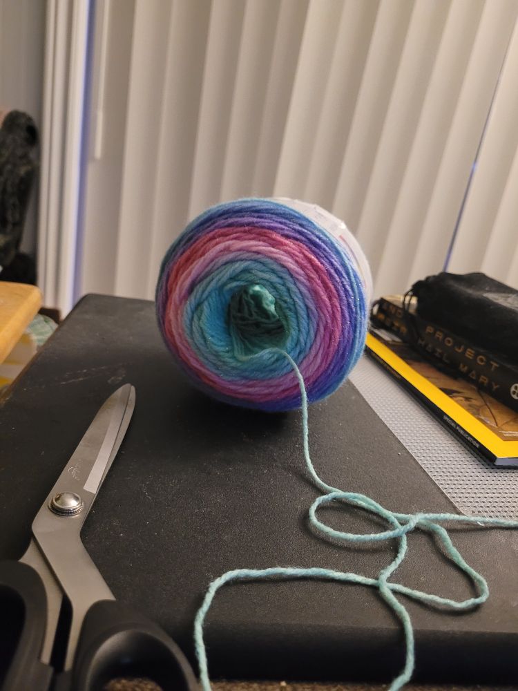 The colorful yarn lion brand mandala sparkle in "draco" 