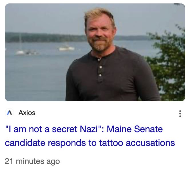 A photo of ME senate candidate Platner that says, "I am not a secret Nazi".