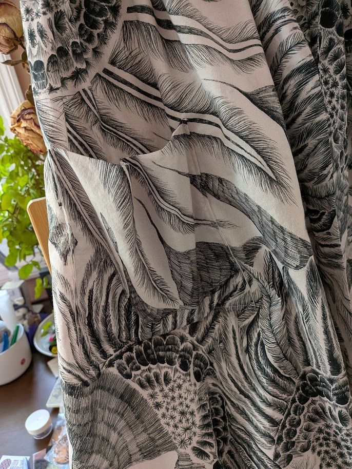 Close up of the patch pocket on the sundress. The pattern matching is v. good.