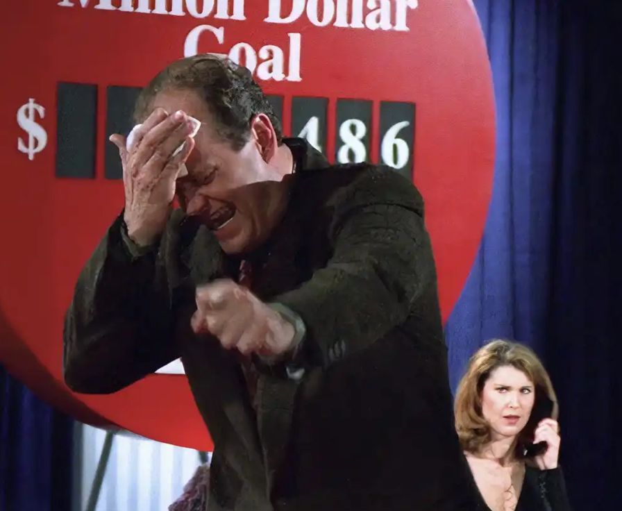Frasier, performing "Buttons and Bows" on a public TV telethon has forgotten the lyrics.