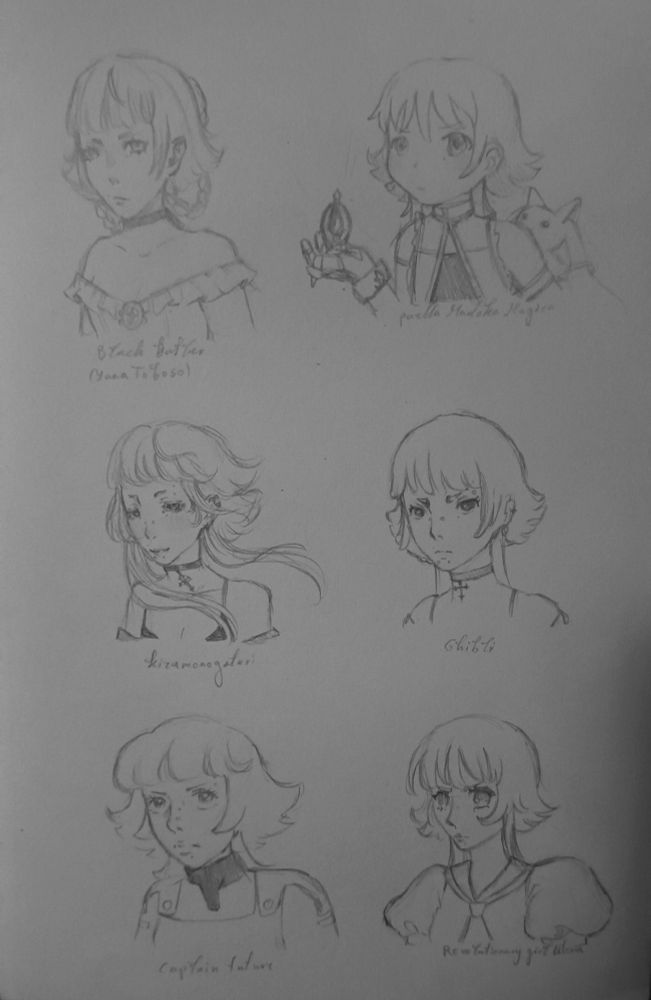 My Oc Xiu in the artstyles of Black Butler, Puella Madoka Magica, kizumonogatari (my sister wanted this one), Ghibli, Captain Future (my father wanted that one) and Revolutionary Girl Utena