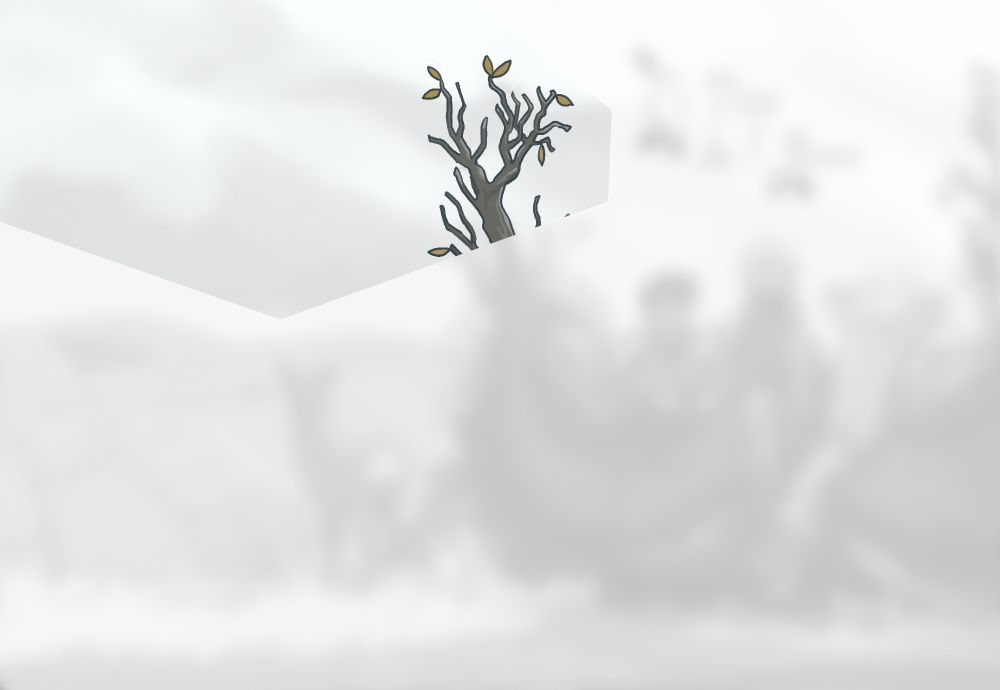 Le premier morceau, en haut à gauche, dévoile un ciel gris nuageux et ce qui ressemble à une cime d'arbre défeuillé.