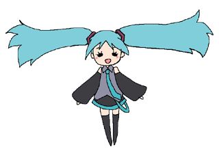 a drawing of a girl with blue hair and black clothes