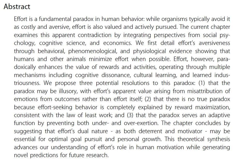 The abstract of the Inzlicht, Campbell, & Saunders (2025) chapter, entitled "Rethinking how effort shapes social behavior."