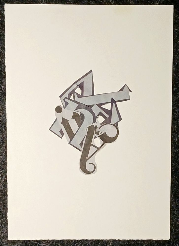 jumble of b/w newsprint letters pressed one atop the other maybe in the form of a rough gem analog postcard collage 